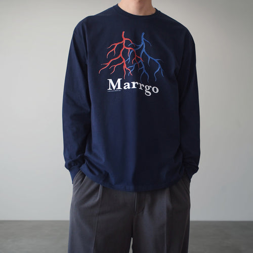 Blood ロングスリーブTシャツ ネイビー フロント モデル着用 血管 MARRGO