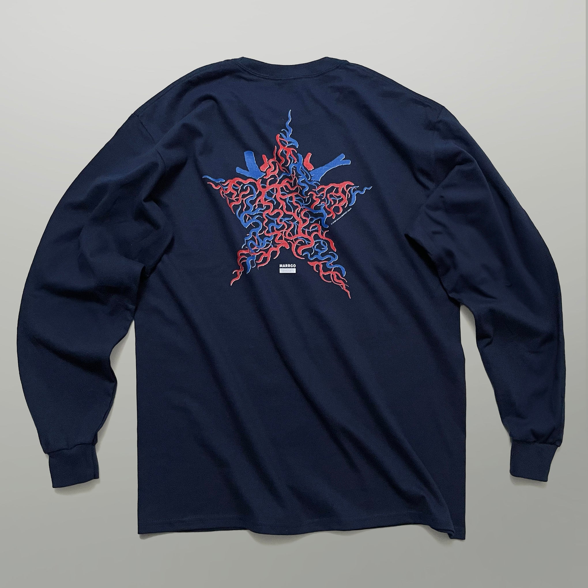 Blood ロングスリーブTシャツ ネイビー バック 全体 星型 MARRGO