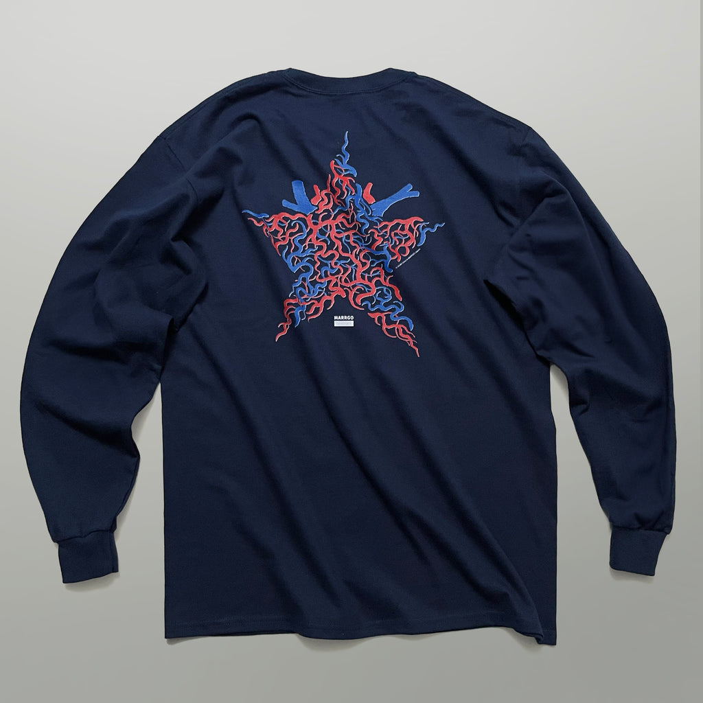 Blood ロングスリーブTシャツ ネイビー バック 全体 星型