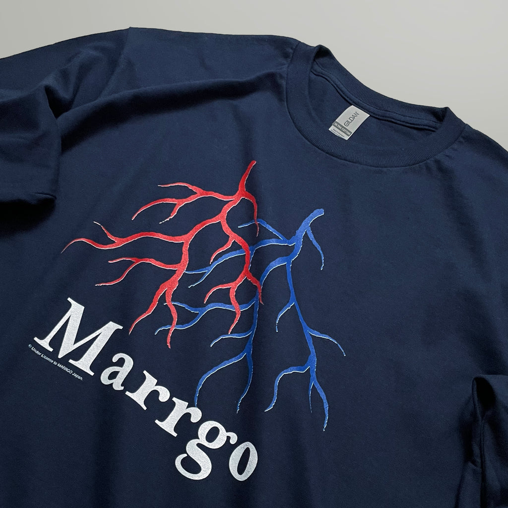 Blood ロングスリーブTシャツ ネイビー フロント グラフィック 斜め