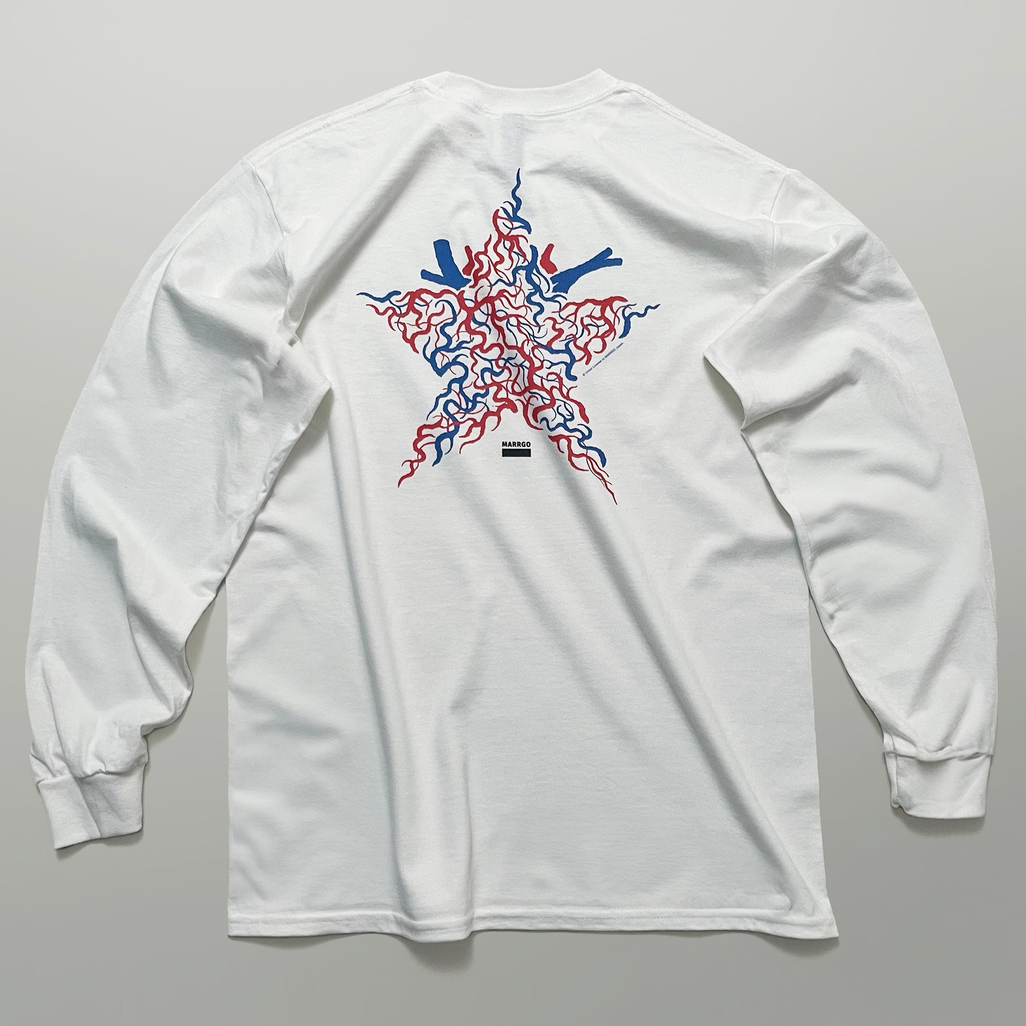 Blood ロングスリーブTシャツ ホワイト バック 全体 星型 MARRGO