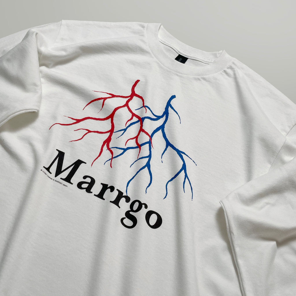 Blood ロングスリーブTシャツ ホワイト フロント グラフィック 斜め