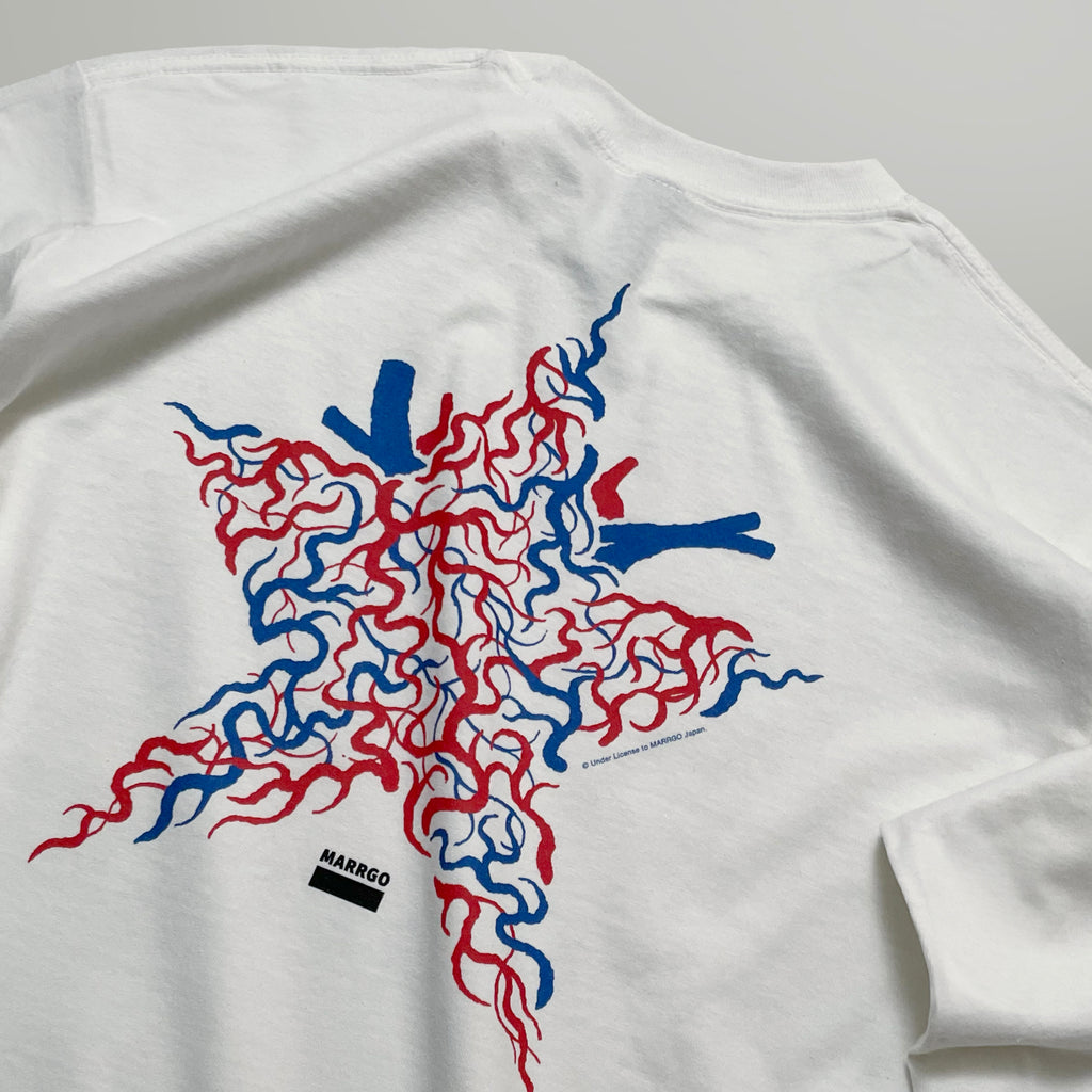 Blood ロングスリーブTシャツ ホワイト バック グラフィック 斜め